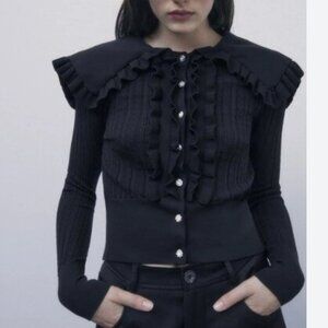ZARA women's black knit cardigan small LIKE NEW!!